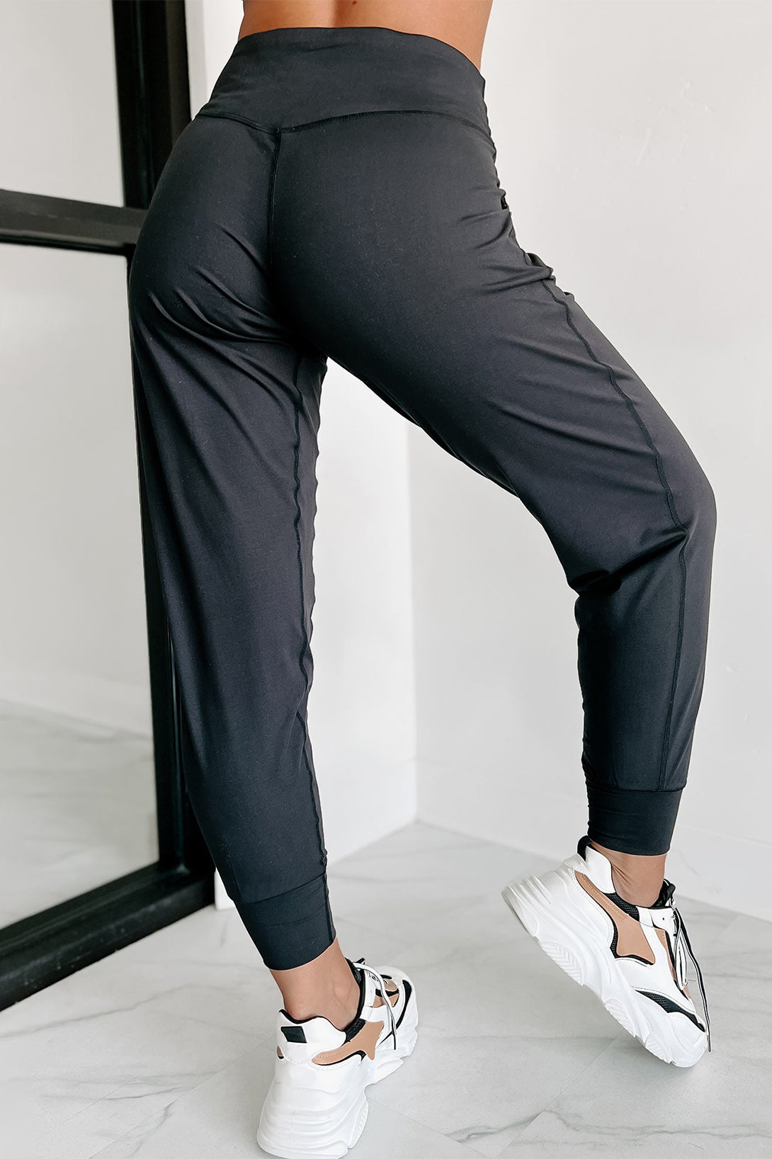 Black Exposed Seam High Waist Pocketed Joggers - In Style Chics Boutique LLC