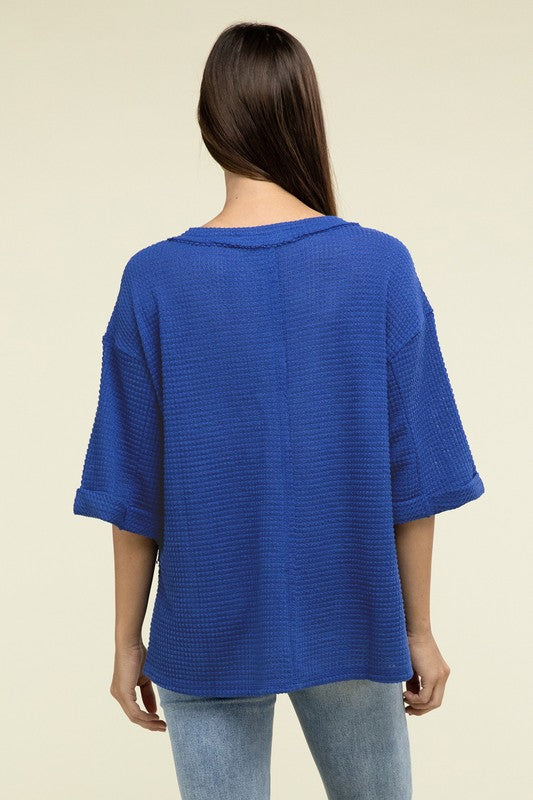 Brushed Waffle Exposed-Seam 3/4 Sleeve Top - In Style Chics Boutique LLC