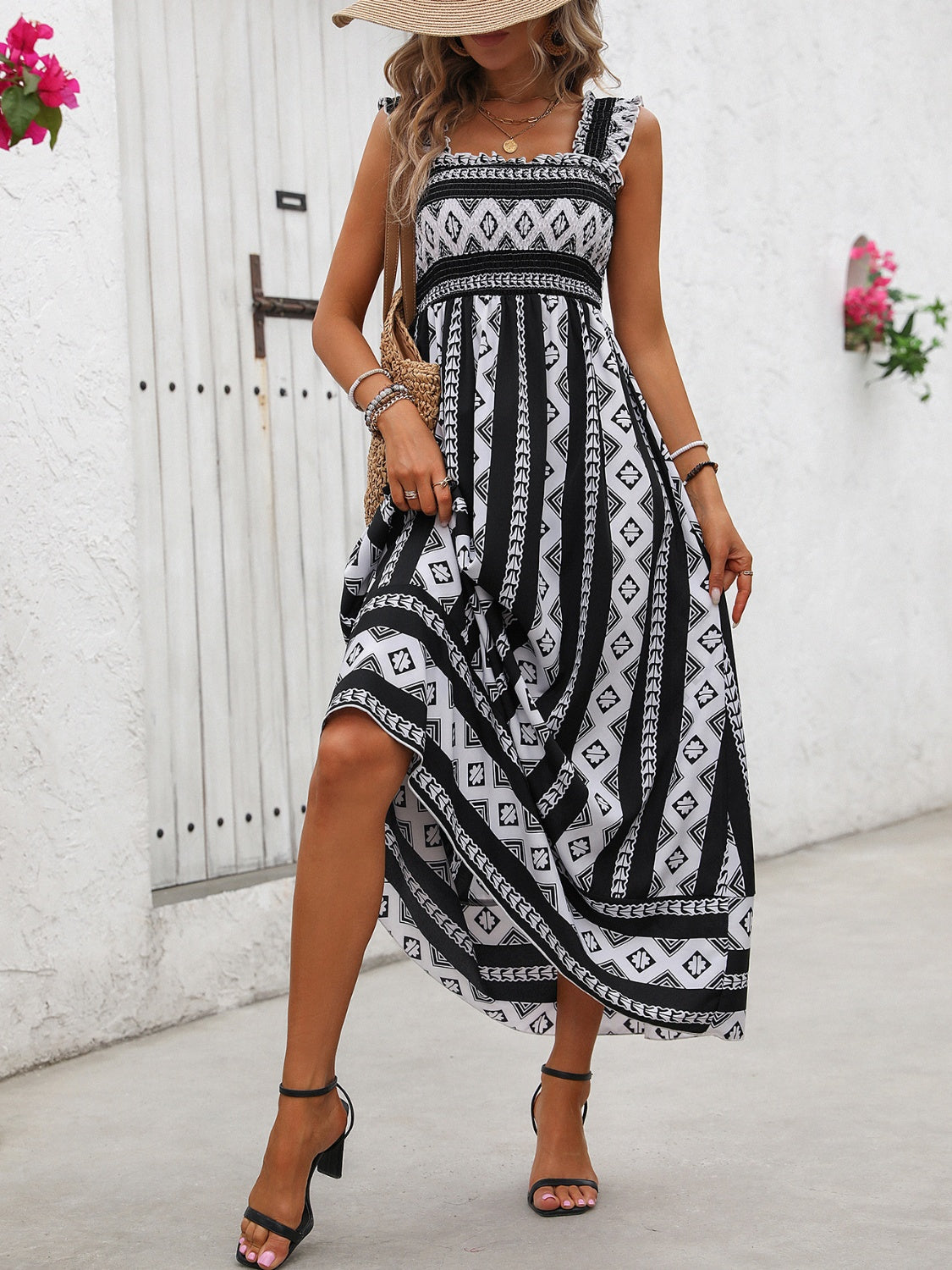 Printed Square Neck Wide Strap Cami Dress - In Style Chics Boutique LLC