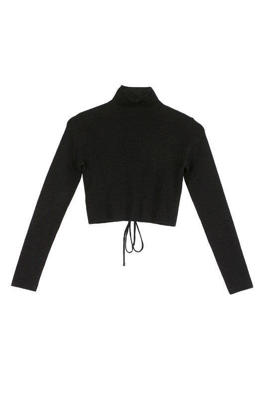 Mock neck lace-up open back top - In Style Chics Boutique LLC