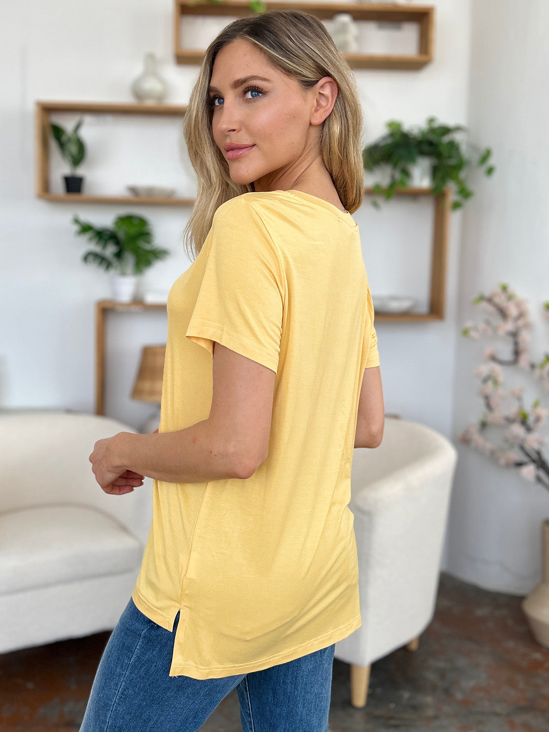 Basic Bae Bamboo Full Size V-Neck High-Low T-Shirt - In Style Chics Boutique LLC