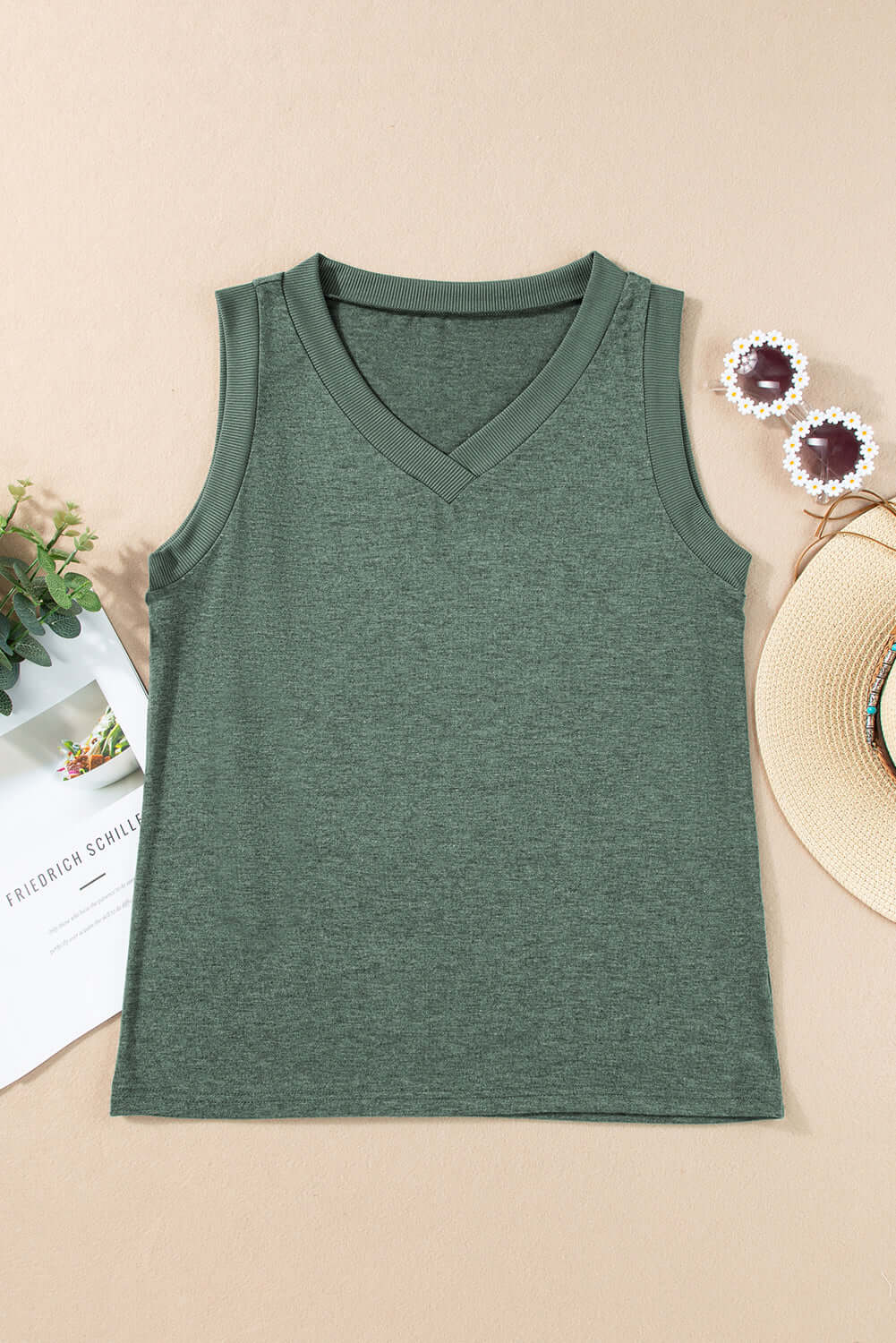 Contrast Trim V-Neck Loose Fit Tank Top - In Style Chics Boutique