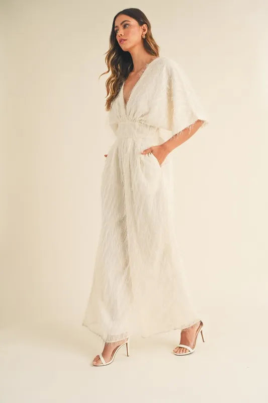 Fluffy Deep V Neck Wide Leg Jumpsuit - sophisticated look - In Style Chics Boutique Women's Juniors Apparel Online