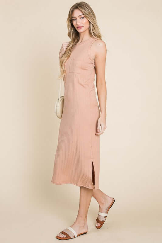Ribbed Knit Sleeveless Midi Dress - Avoid Tariffs - Clothes Made in USA - In Style Chics Boutique Online Women's Juniors Apparel