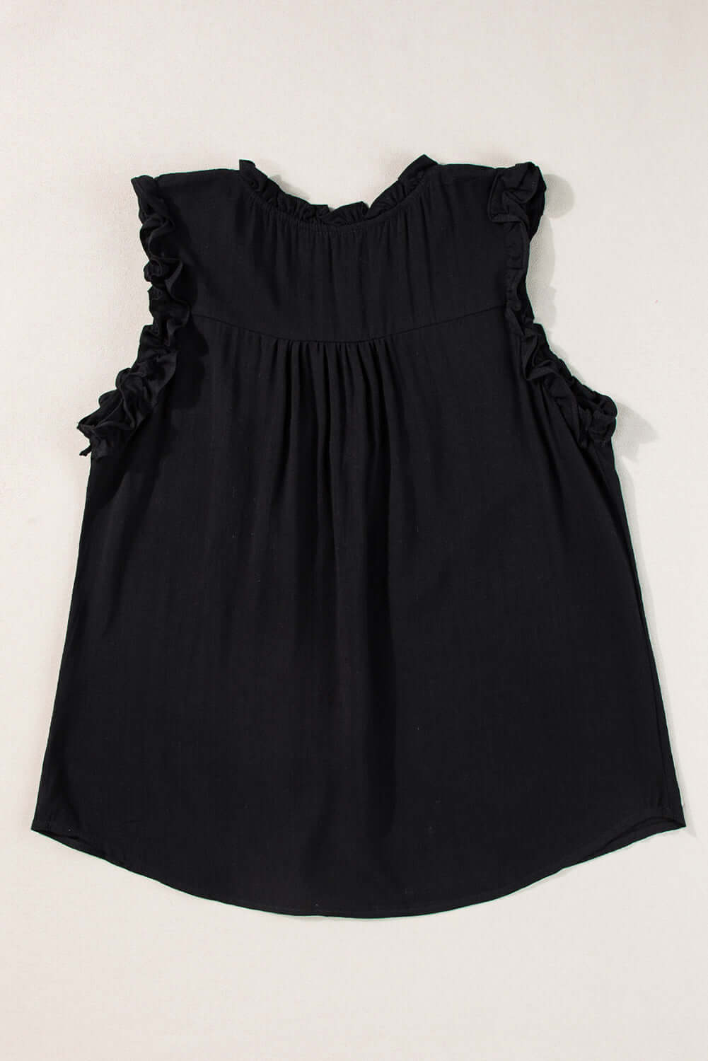 Button Split Neck Frill Trim Sleeveless Shirt - Cute Clothes Online - In Style Chics Boutique Women's Juniors Apparel