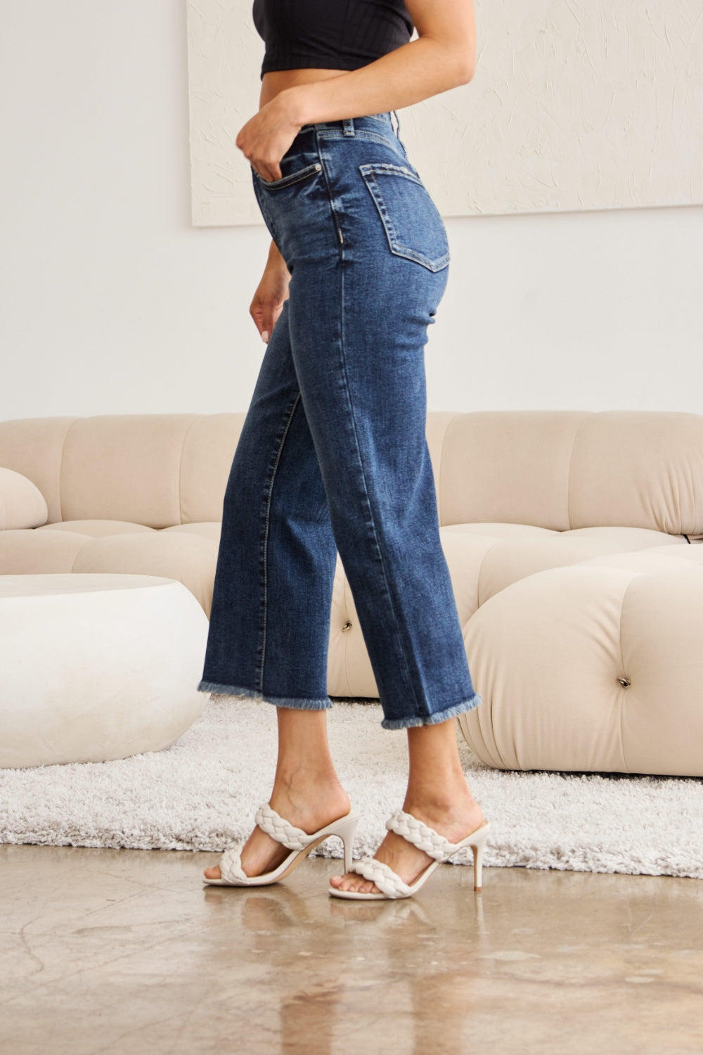 RFM Full Size Tummy Control High Waist Raw Hem Jeans - In Style Chics Boutique LLC