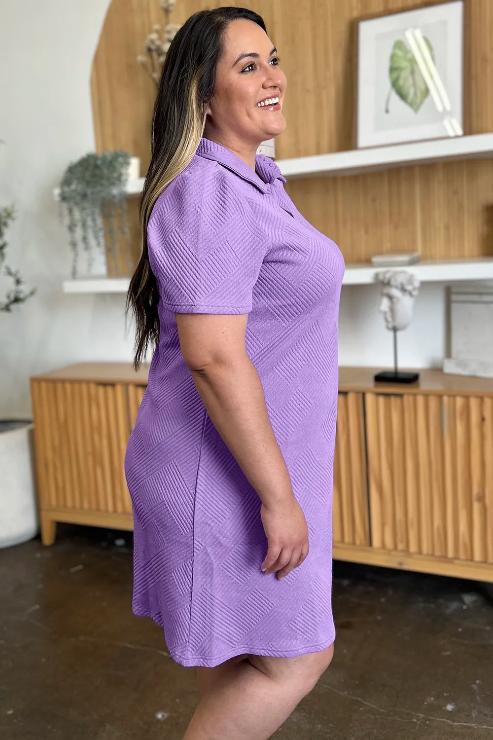 Short Sleeve Dress, Textured Collared Neck - In Style Chics Boutique Women's Juniors Plus Size Clothes