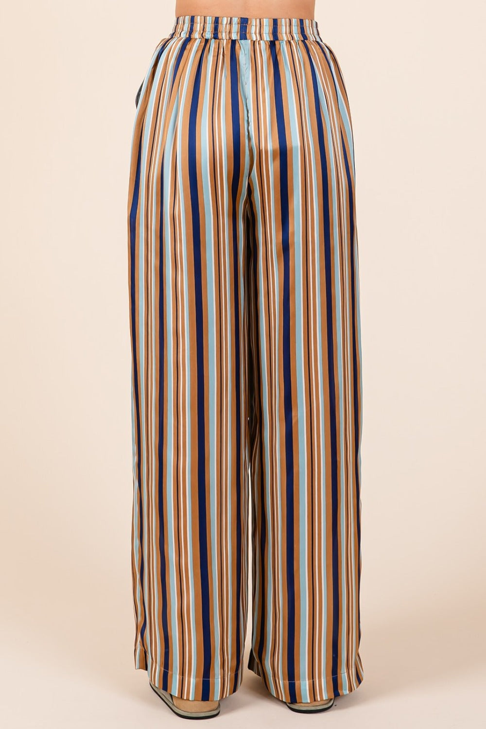Mittoshop Striped Satin Elastic Waist Wide Leg Pants - In Style Chics Boutique LLC