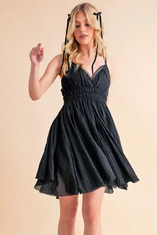 Lace Detail Mini Black Cami Dress - In Style Chics Boutique Women's Juniors Apparel Online