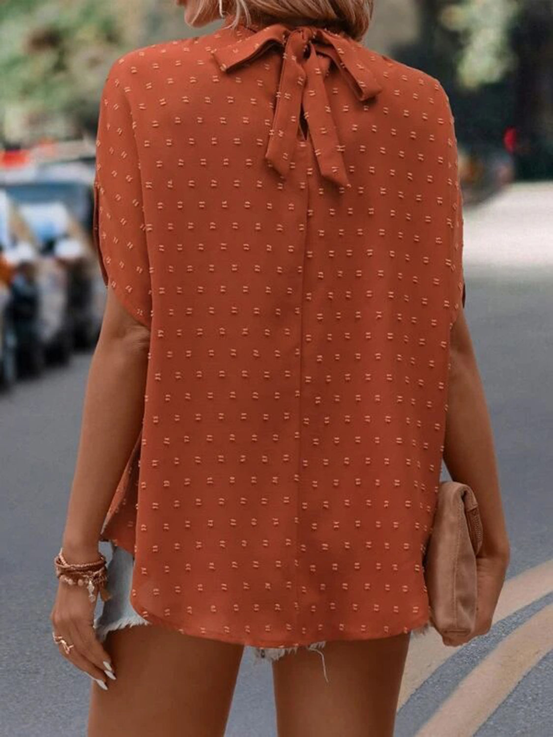 Swiss Dot Mock Neck Half Sleeve Blouse - More Colors! - In Style Chics Boutique LLC