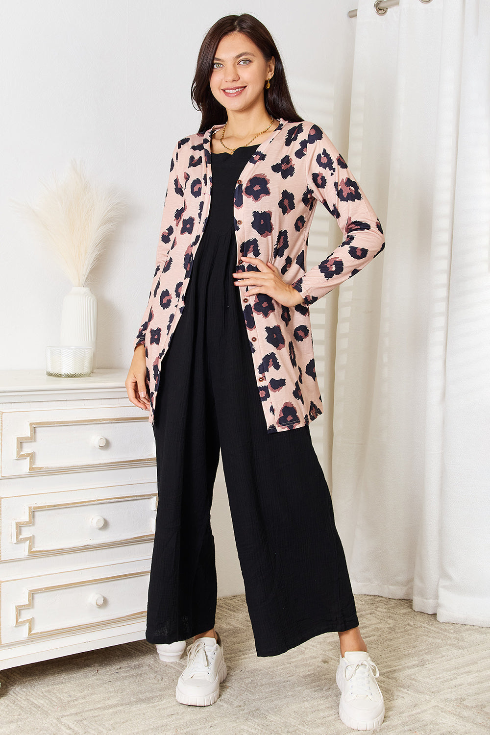 Double Take Printed Button Front Longline Cardigan - In Style Chics Boutique LLC