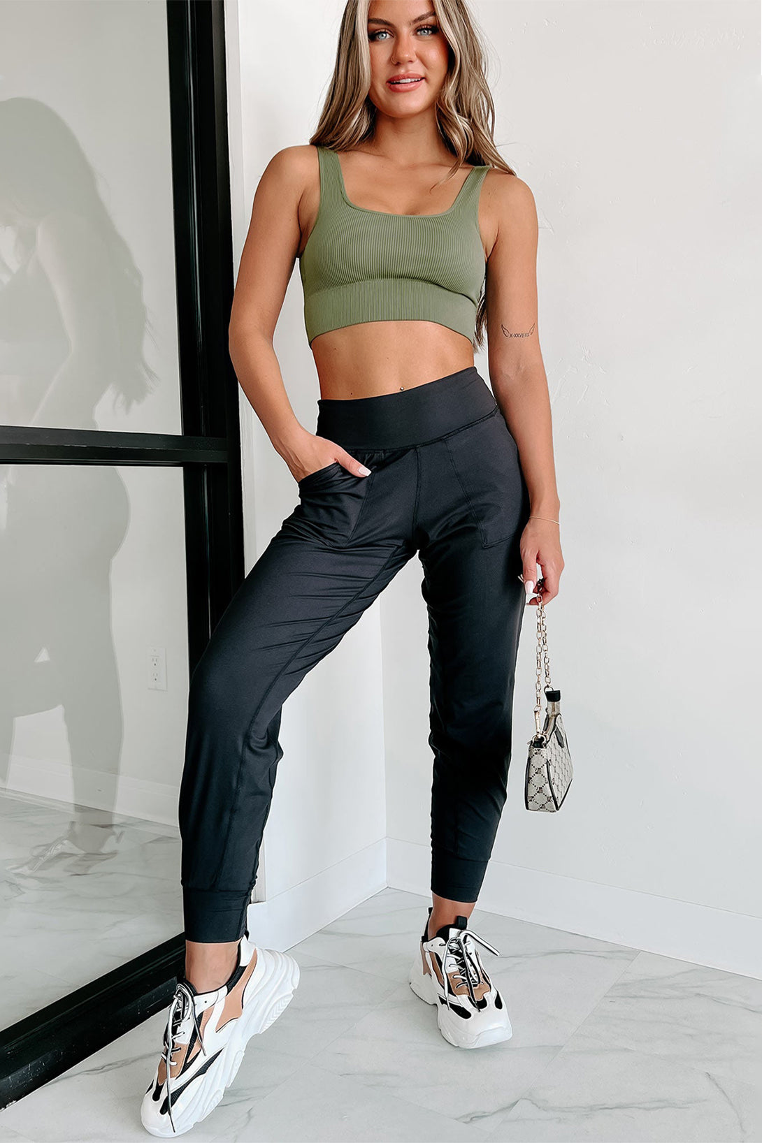 Black Exposed Seam High Waist Pocketed Joggers - In Style Chics Boutique LLC