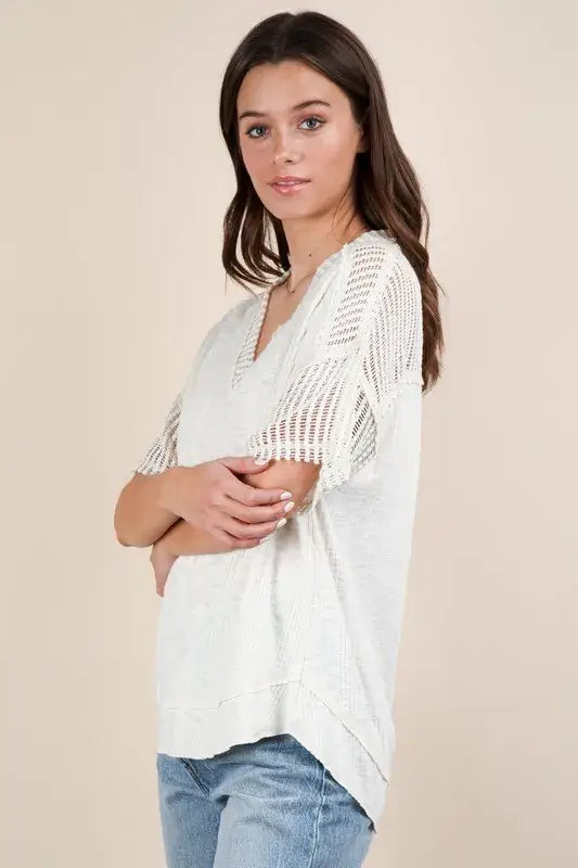 Oversized Contrast Knit Comfy Casual Top - In Style Chics Boutique Women's Juniors Apparel Online