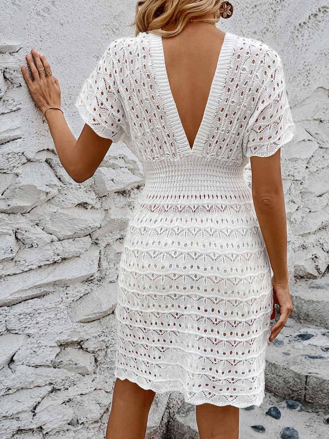 Openwork Plunge Short Sleeve Cover-Up Dress - More Colors! - In Style Chics Boutique LLC
