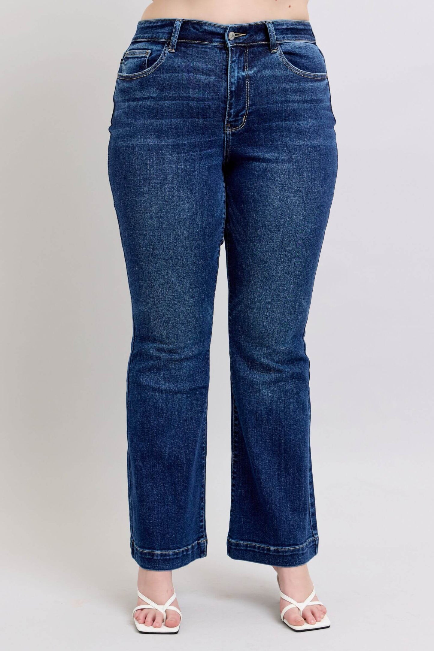 Judy Blue Full Size Run High Rise Flare Jeans with Pockets - Non Distressed Quality Jeans - In Style Chics Boutique Online Clothing Women's Juniors Plus Size Apparel