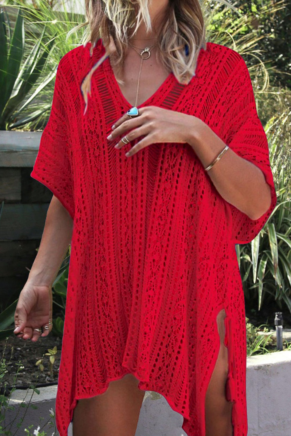 Cutout V-Neck Cover-Up with Tassel - More Colors! - In Style Chics Boutique LLC
