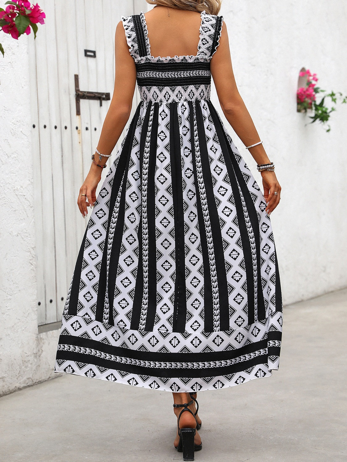 Printed Square Neck Wide Strap Cami Dress - In Style Chics Boutique LLC