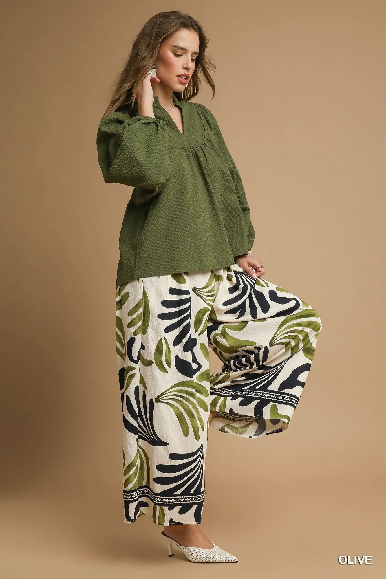 Textured Notched Blouse with Balloon Sleeves at In Style Chics Boutique