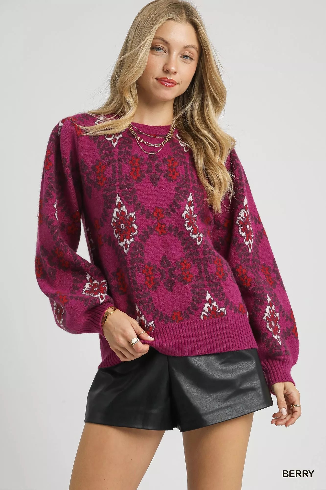 Shop Umgee Boho Patterned Long Sleeve Sweater at In Style Chics Boutique