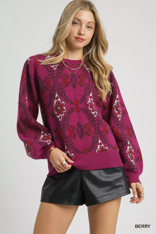 Shop Umgee Boho Patterned Long Sleeve Sweater at In Style Chics Boutique