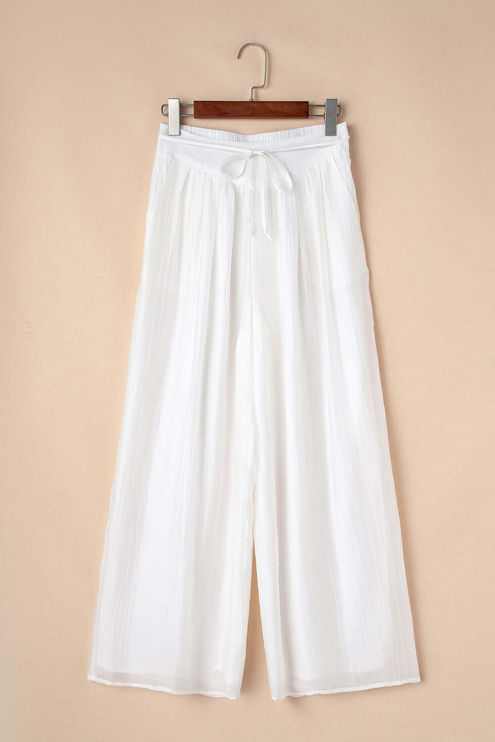 Women's Juniors White Casual Tie Waist Pleated Wide Leg Pants - Cute Clothes for Spring - In Style Chics Boutique Online Apparel