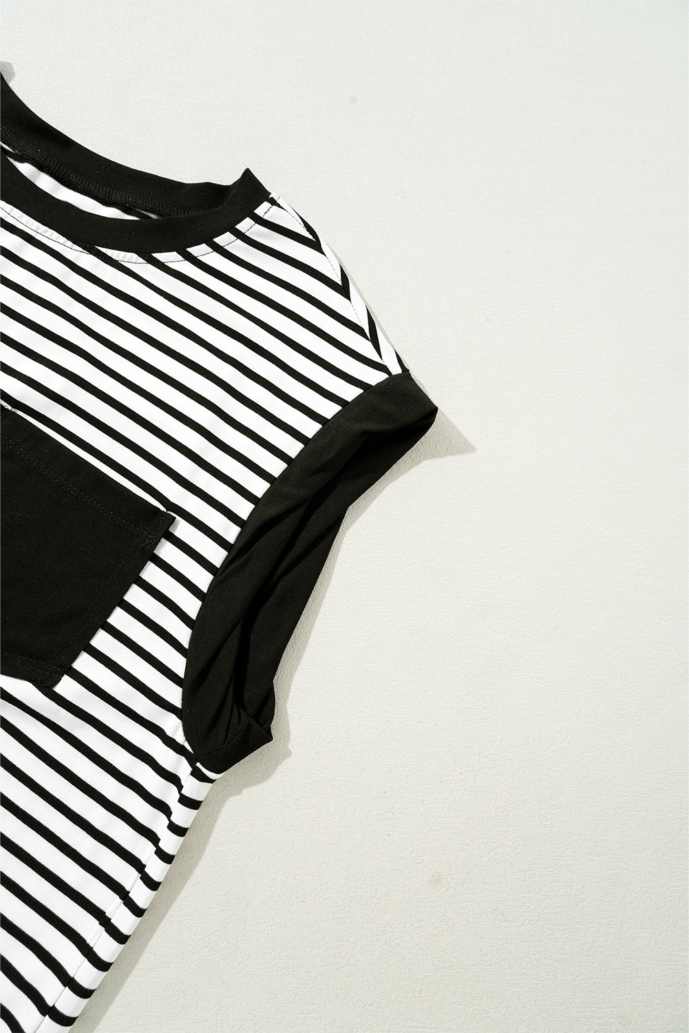 Black Stripe Chest Pocket Patch Round Neck Sleeveless Tee - Cute Clothes for Spring Summer - In Style Chics Boutique Women's Juniors Apparel Online