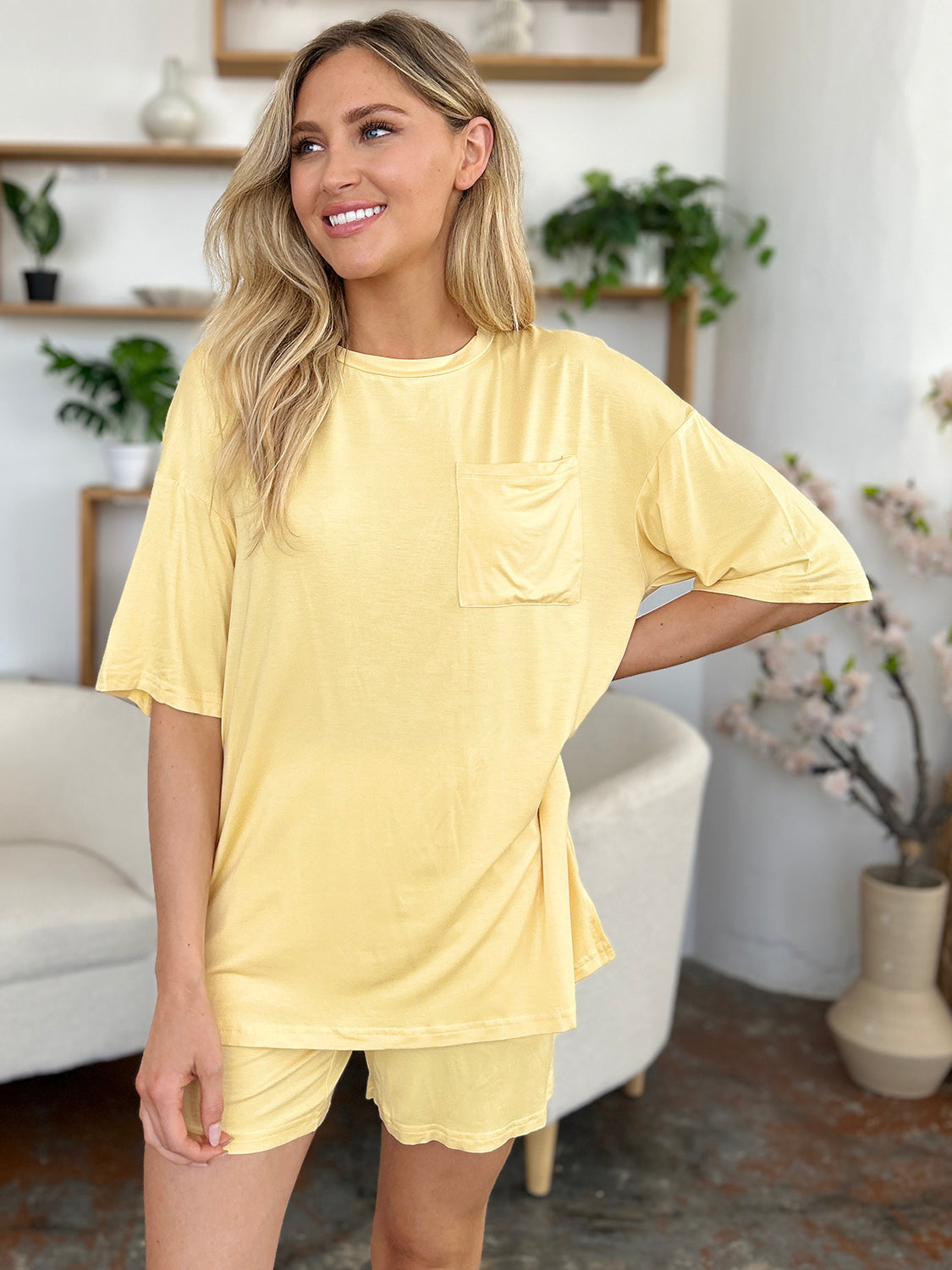 Basic Bae Bamboo Round Neck Drop Shoulder T-Shirt and Shorts Set - In Style Chics Boutique LLC