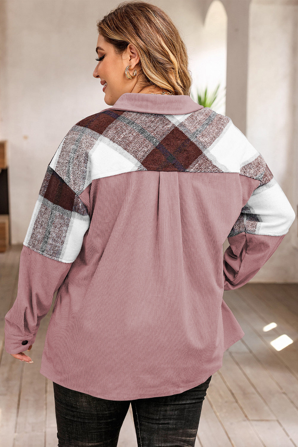 Plus Size Plaid Snap Down Jacket with Pockets - In Style Chics Boutique LLC