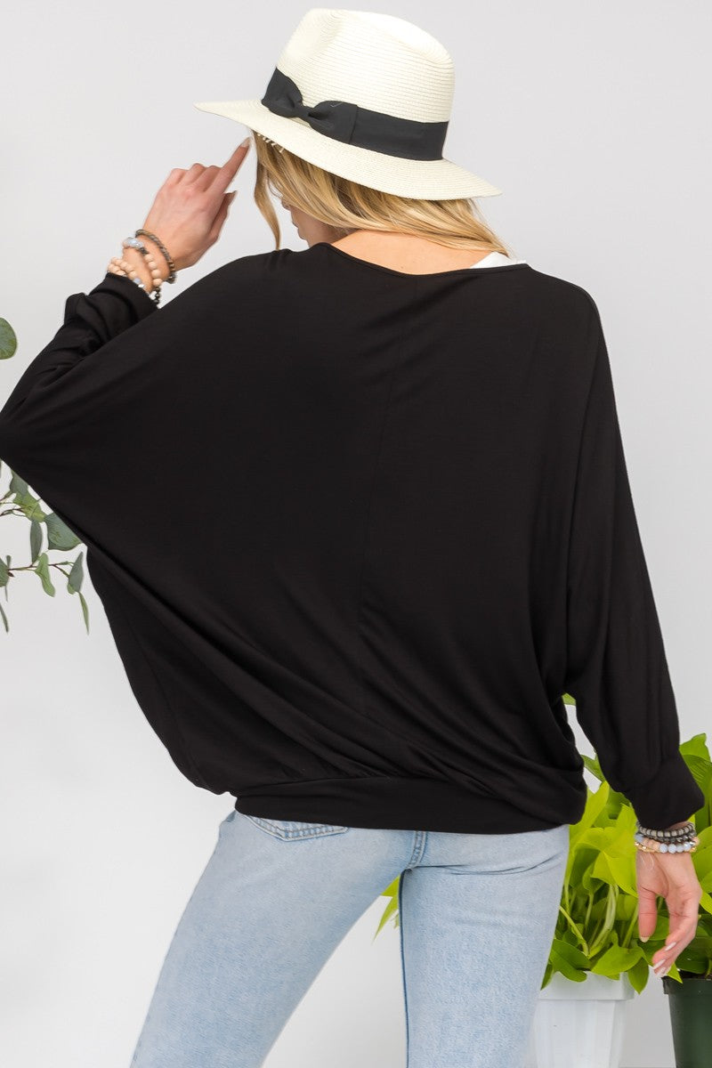 Celeste Full Size Contrast Round Neck Top with Two Layer Detail - In Style Chics Boutique LLC