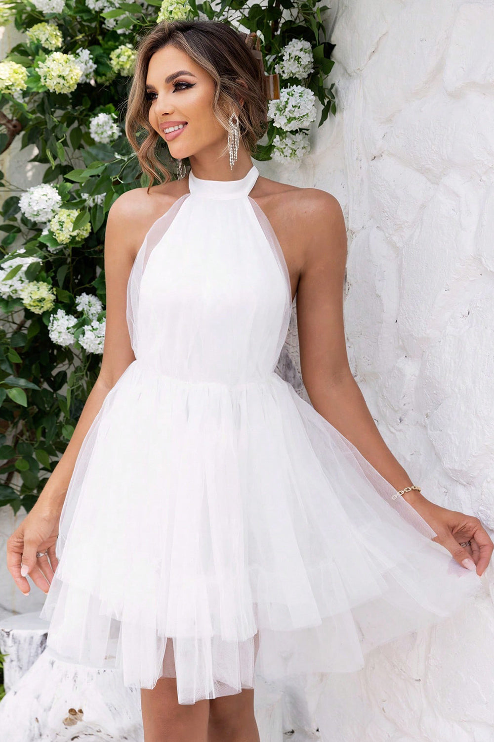 Halter Neck Backless Mesh Dress - In Style Chics Boutique LLC