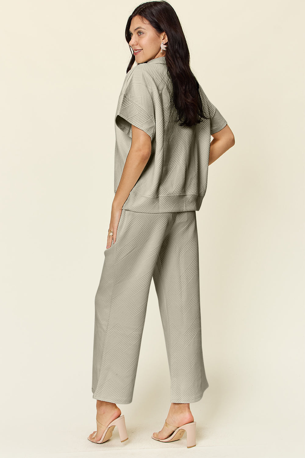 Double Take Texture Half Zip Short Sleeve Top & Pants Set- More Colors! - In Style Chics Boutique LLC