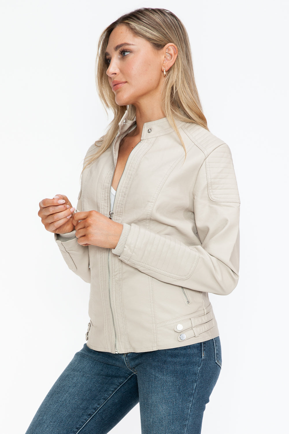 Snobbish Faux Leather Biker Jacket with Side Zip Pockets - In Style Chics Boutique LLC