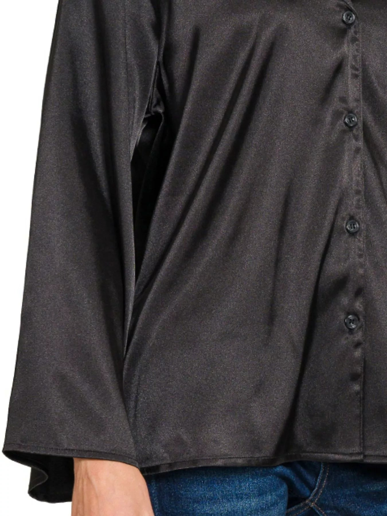 Black Satin Button Down Shirt at In Style Chics Boutique Everyday Basic Fashion Essentials