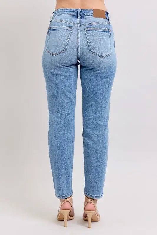 Judy Blue Mid Rise Vintage Wash Slim Jeans with Cell Phone Pocket - In Style Chics Boutique Women's Juniors Plus Size Apparel Online