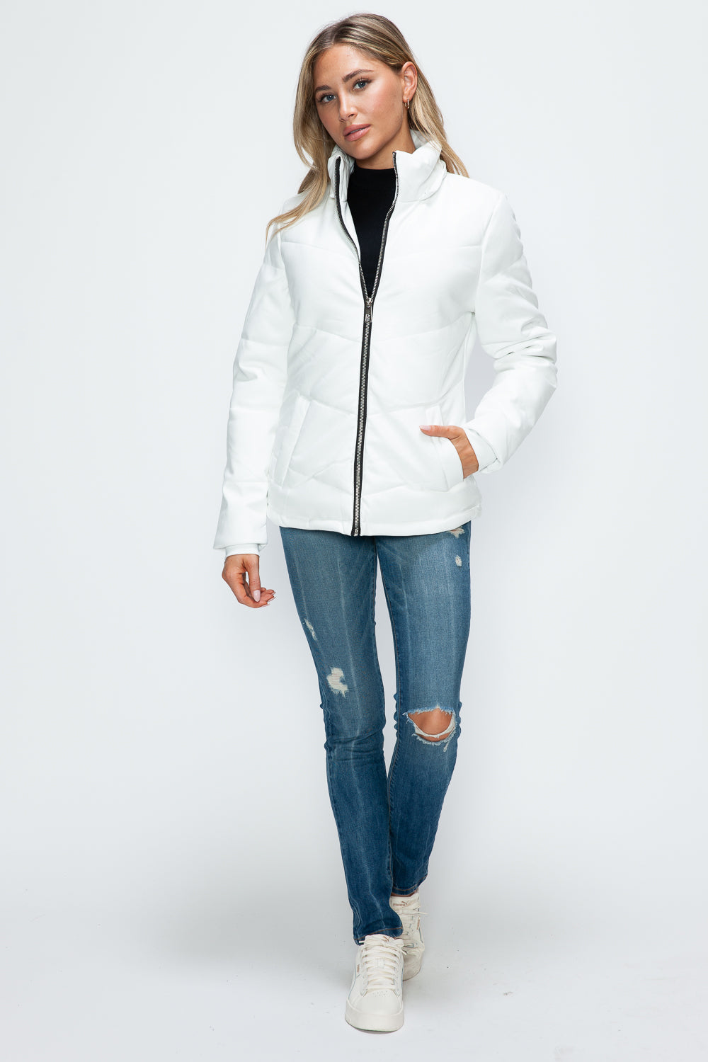 How Dare U Pocketed Zip Up Puffer Jacket with Removable Hood - In Style Chics Boutique LLC