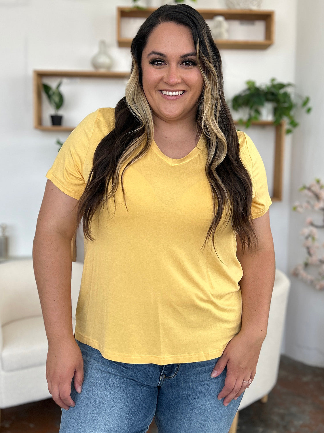 Basic Bae Bamboo Full Size V-Neck High-Low T-Shirt - In Style Chics Boutique LLC