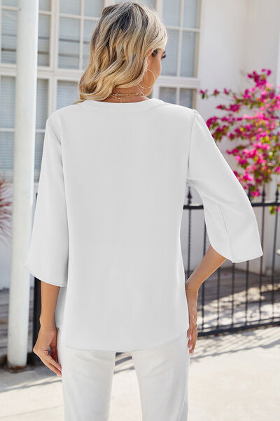 Women's Notched Half Button T-Shirt - In Style Chics Boutique Online Clothing