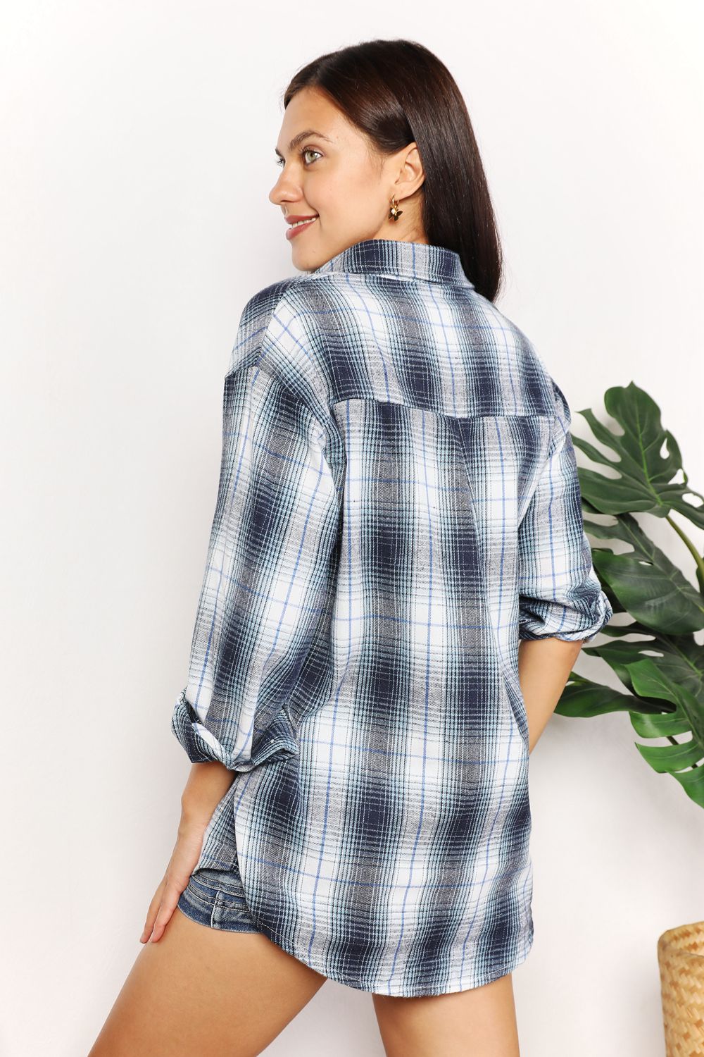 Plaid Dropped Shoulder Shirt for Women - In Style Chics Boutique LLC