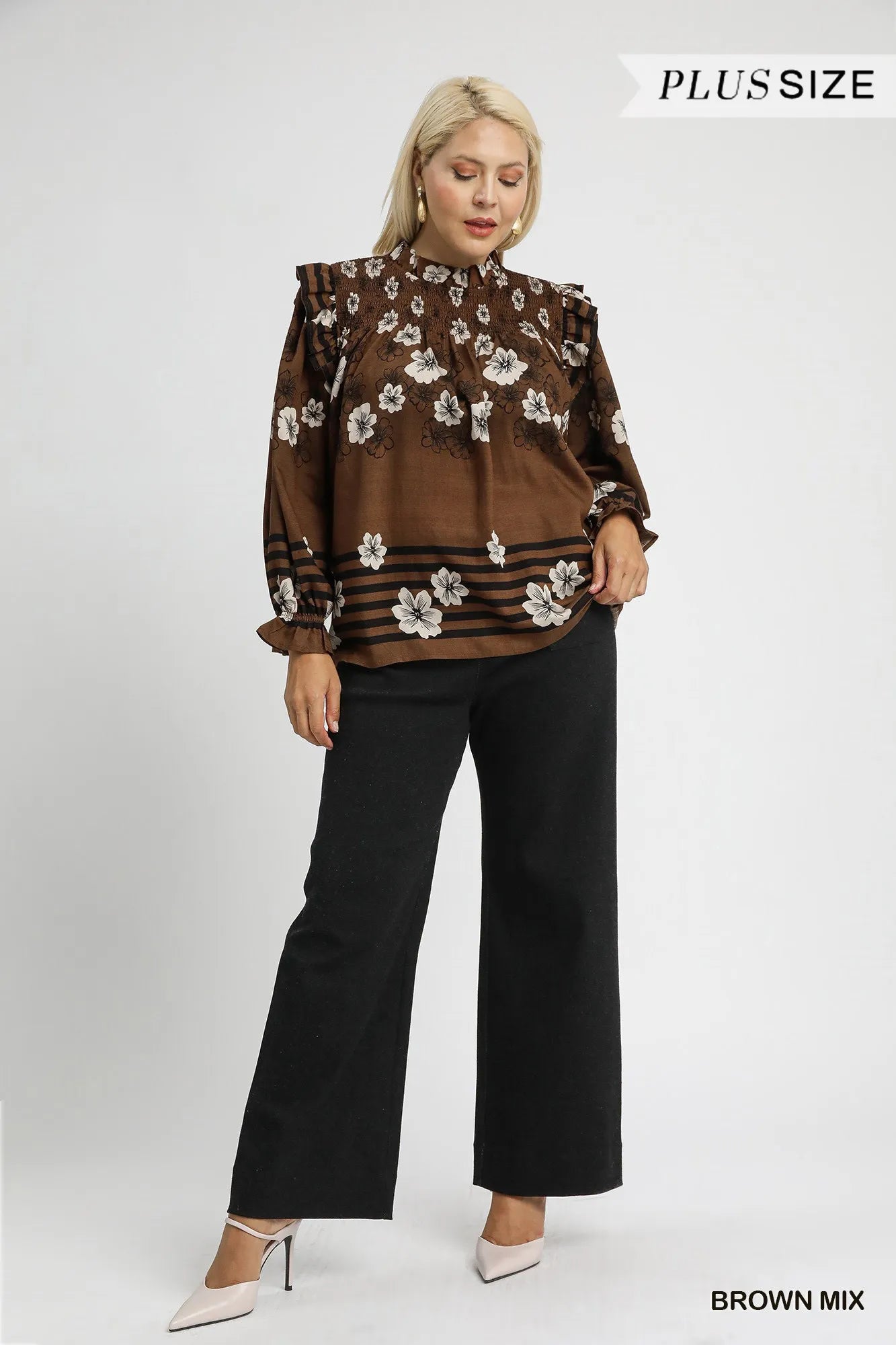 Mix Floral Smocked Ruffle Blouse at In Style Chics Boutique
