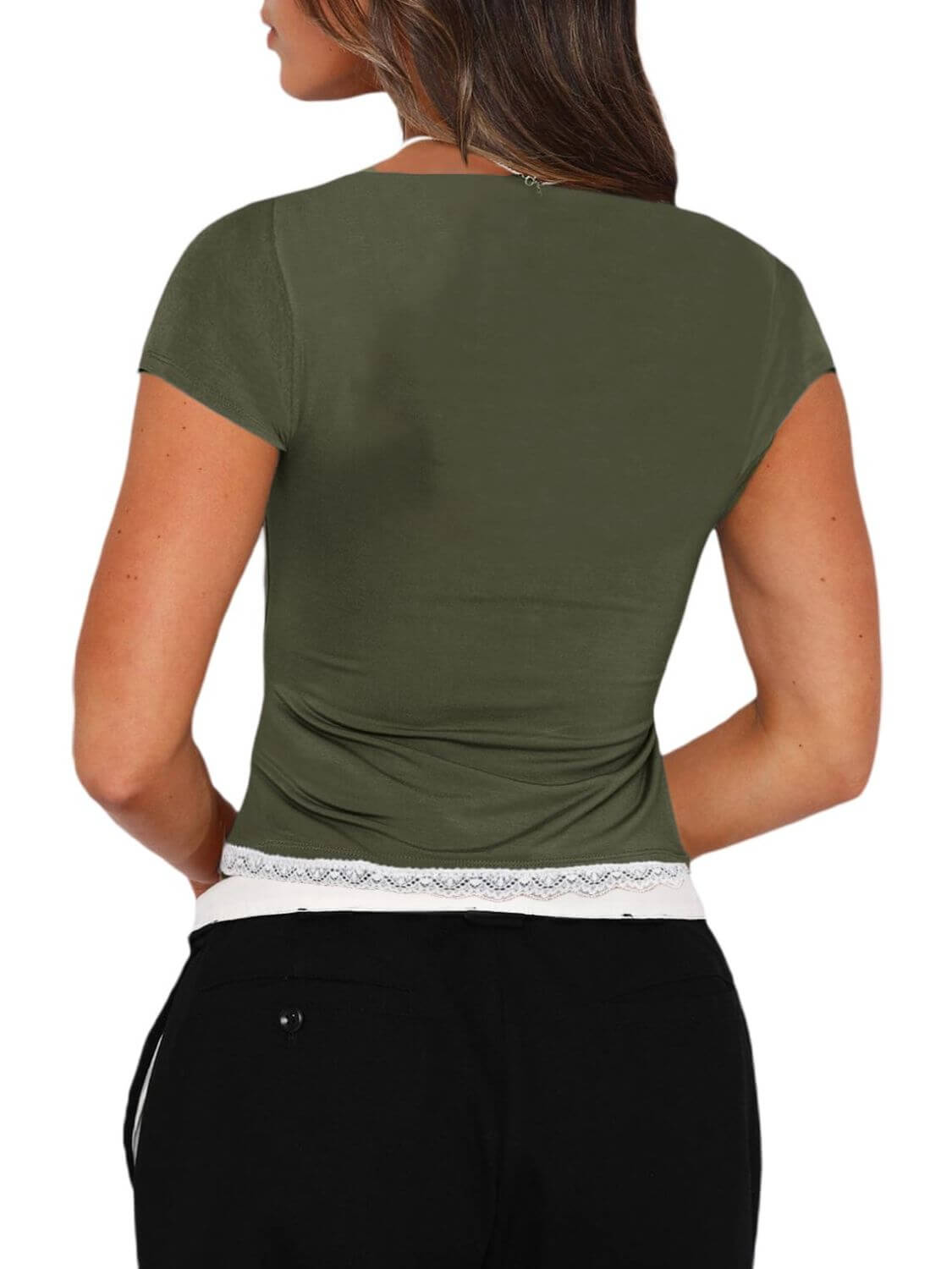 Lace Detail Sweetheart Neck Short Sleeve T-Shirt - In Style Chics Boutique LLC