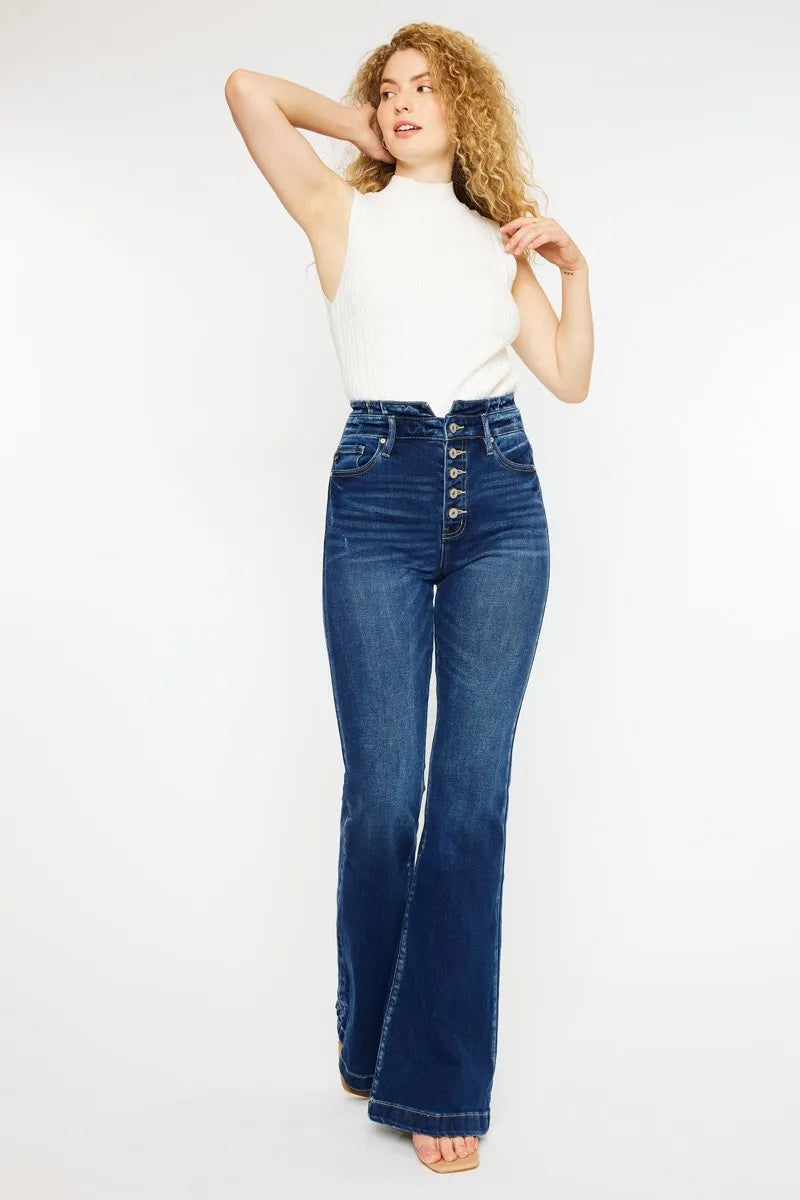 Kancan Button Fly High Rise Flare Jeans - In Style Chics Boutique