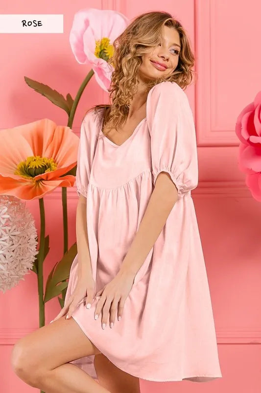 Washed Linen Tiered Midi Dress with Puff Sleeves - Cute Clothes Online -In Style Chics Boutique Women's Juniors
