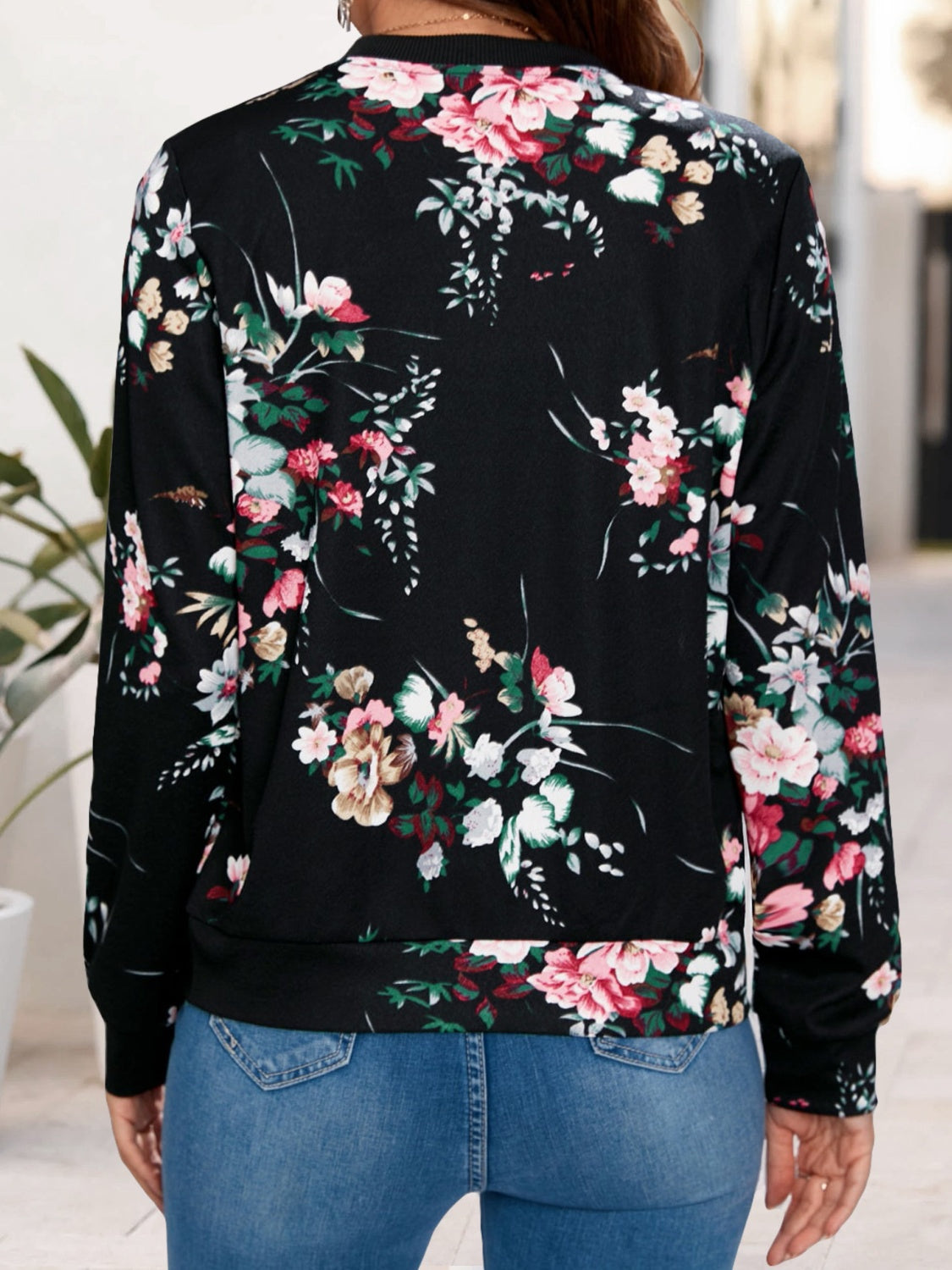 Printed Zip Up Long Sleeve Jacket - In Style Chics Boutique LLC