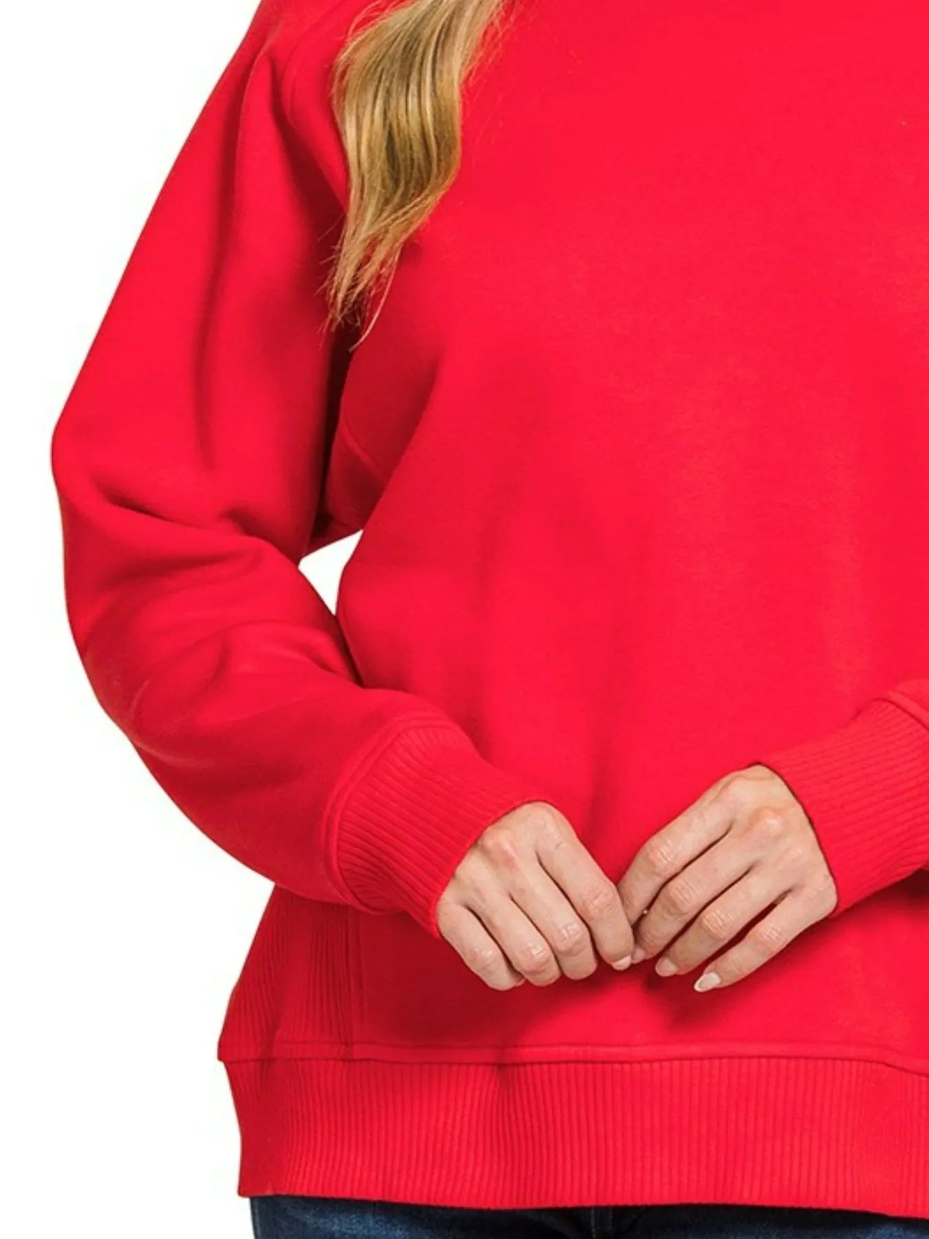 Fleece Sweatshirt Round Neck Ribbed Side Raglan at In Style Chics Boutique ❤️