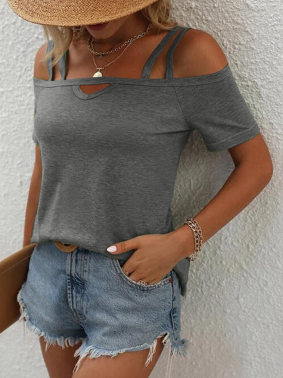 Double Spaghetti Straps Short Sleeve T-Shirt - More Colors! - In Style Chics Boutique LLC