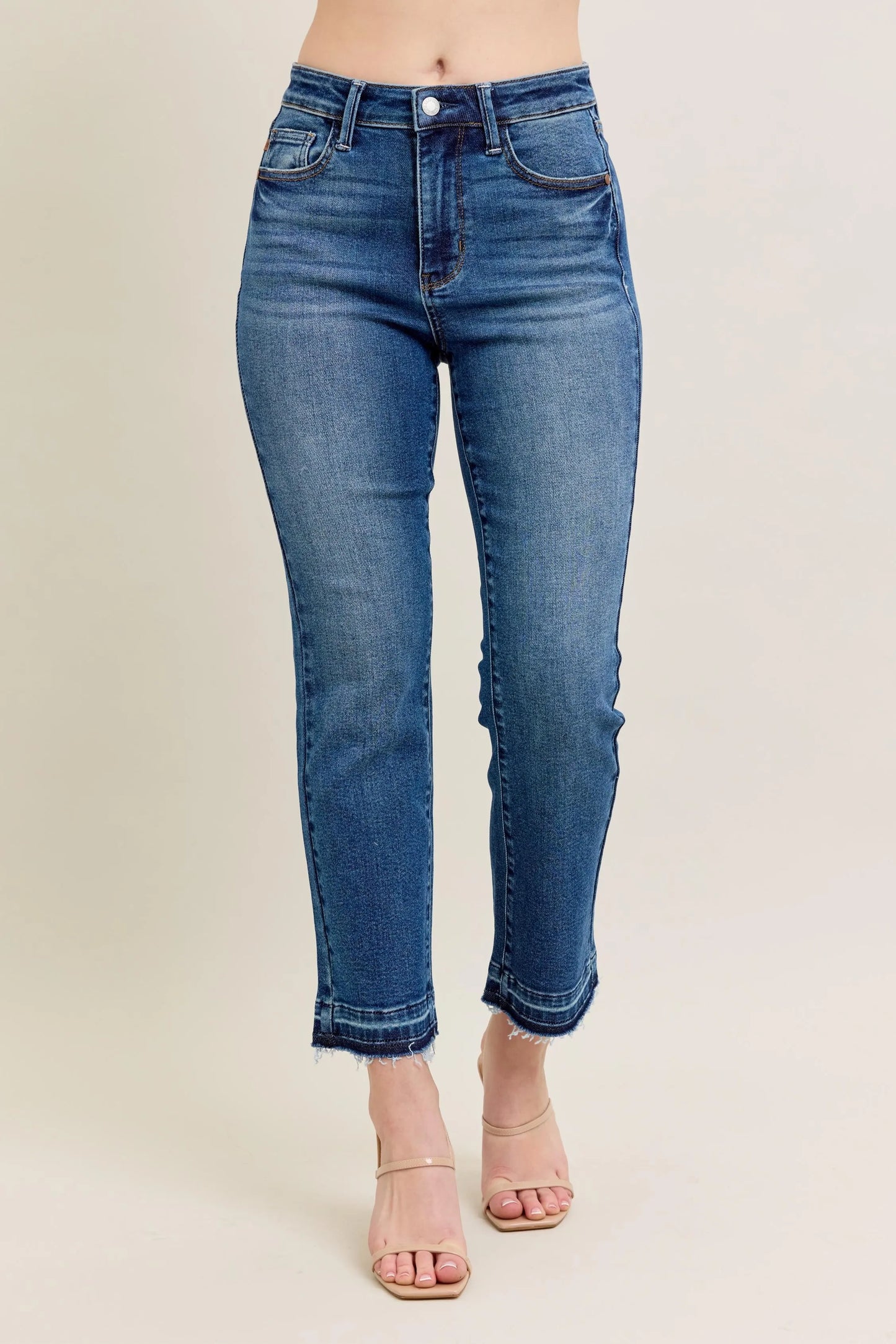 Judy Blue High Waist Vintage Wash Release Hem Kick Flare Jeans - In Style Chics Boutique Women's Juniors Plus Size Clothes Online