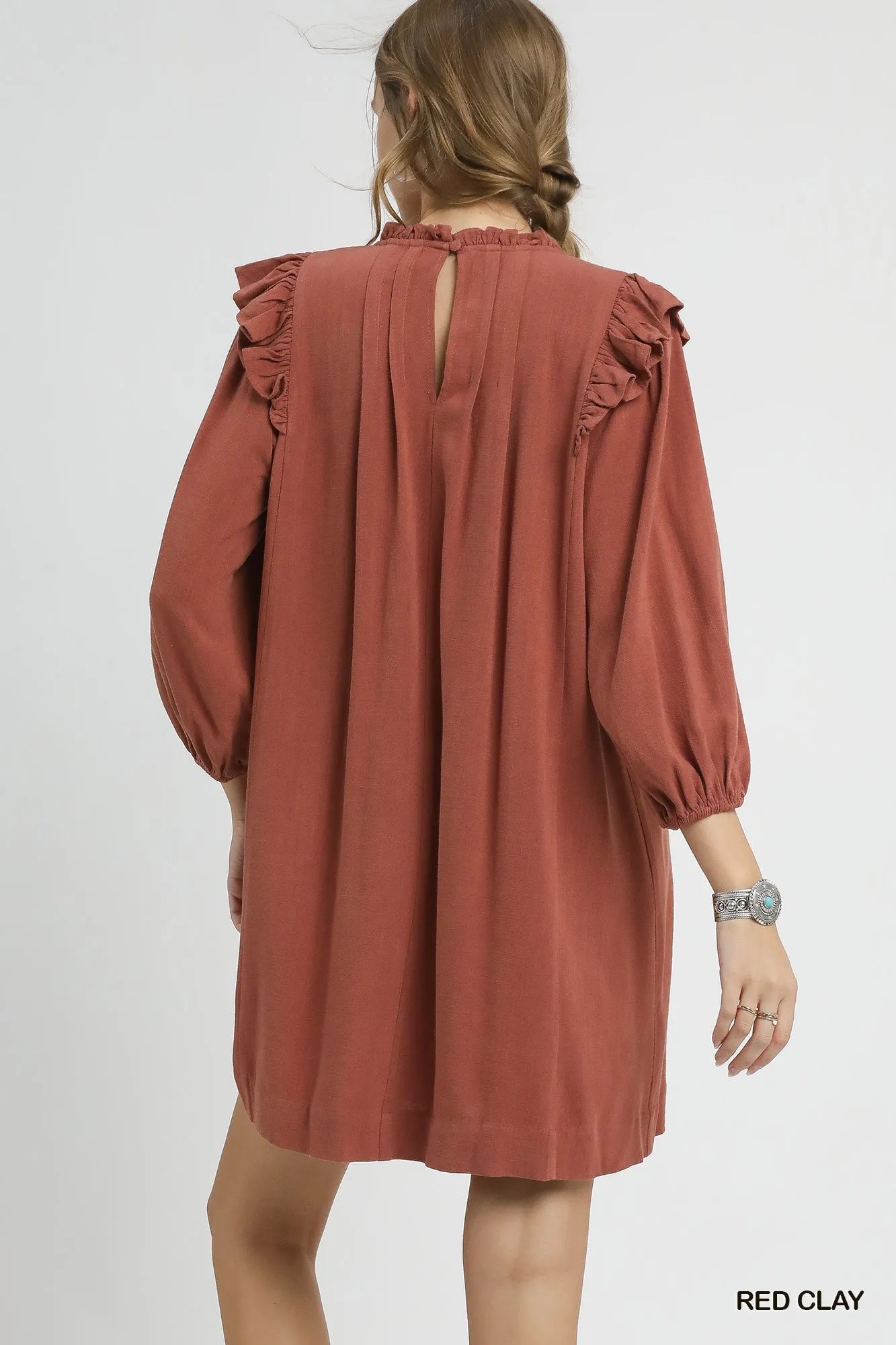 Linen Babydoll Dress, Ruffle Shoulder Pleated at In Style Chics Boutique