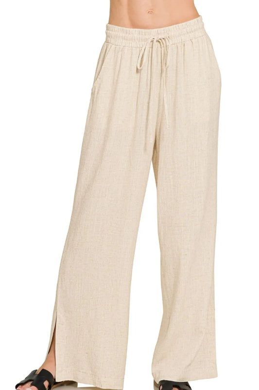 Linen Drawstring Wide Leg Pants - In Style Chics Boutique