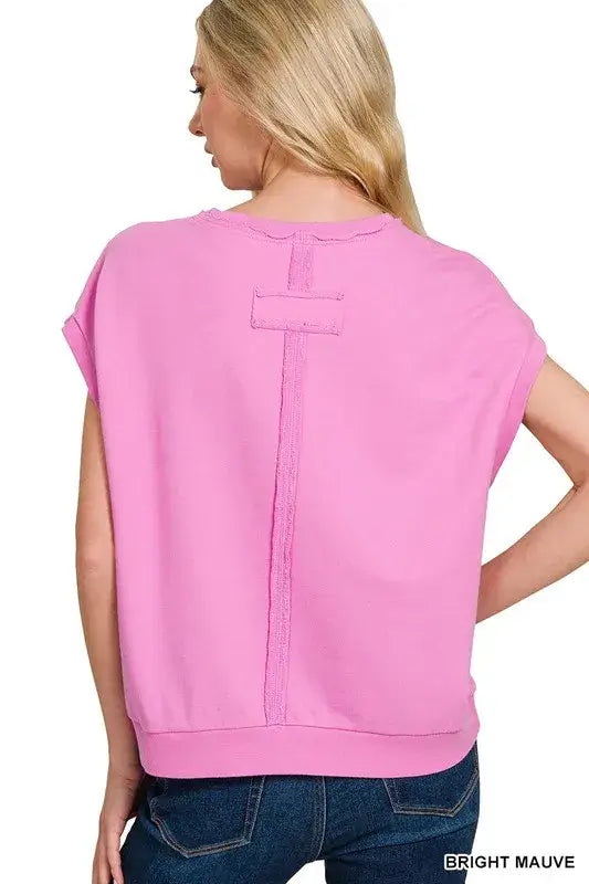French Terry Round Neck Cap Sleeve T-Shirt