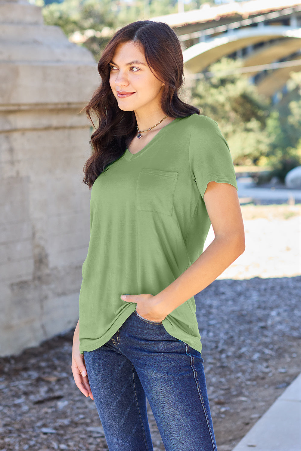 Bamboo Full Size V-Neck Short Sleeve T-Shirt - Eco Friendly - Sensitive Skin - In Style Chics Boutique Women's Juniors Plus Size Apparel Online
